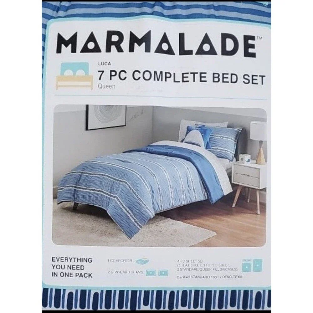 Marmalade 7-Piece Queen Reversible Comforter Set in Blue NWT